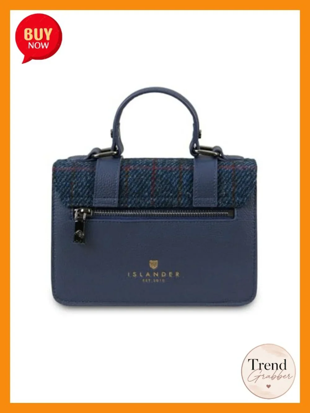 Genuine Leather & Harris Tweed Satchel Bag, Adjustable Strap, Twist Lock